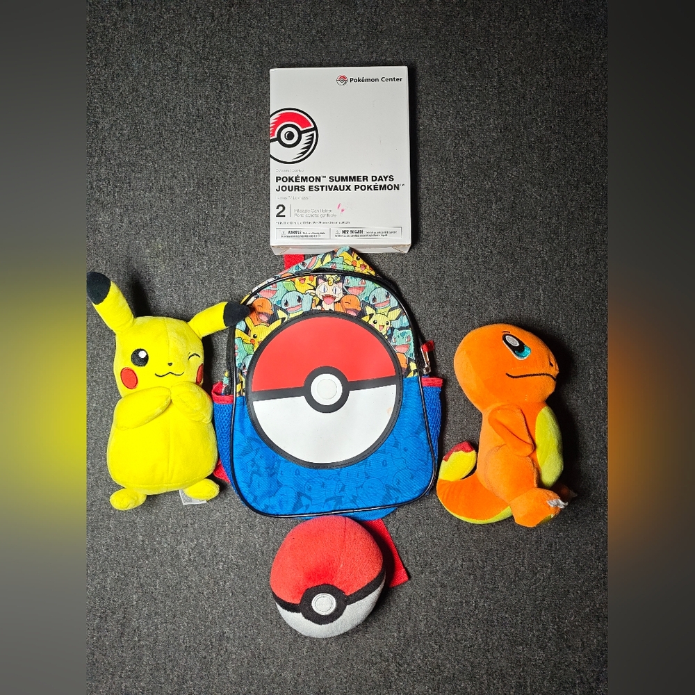 Pokemon Bundle Pikachu, Charmander And Pokeball Plush Pokemon Backpack